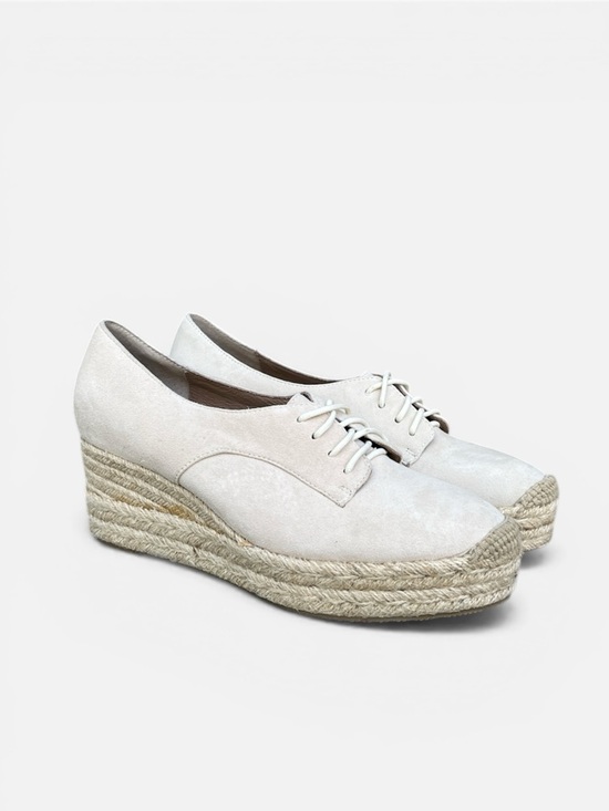Anthropologie Bettye Muller Concepts Regina Espadrille Derby Wedge in Cream Sz 8 - Picture 2 of 11